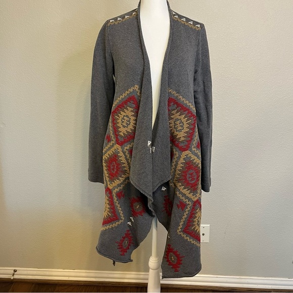 Johnny Was Aztec Gray Patterned Cardigan Sweater Women's Size Small - Picture 1 of 16